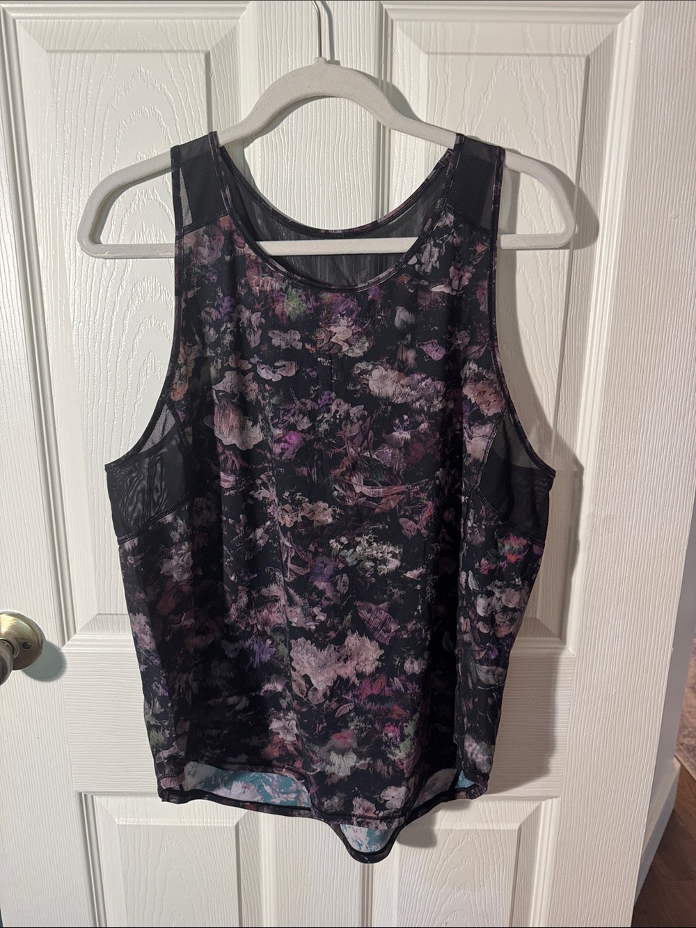 Lululemon Sheer Floral Mesh Tank Top - Black with Purple Floral